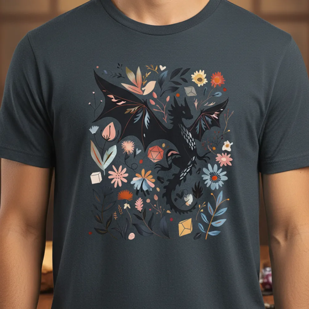 Floral DnD Dragon Classic Unisex T-Shirt - 1