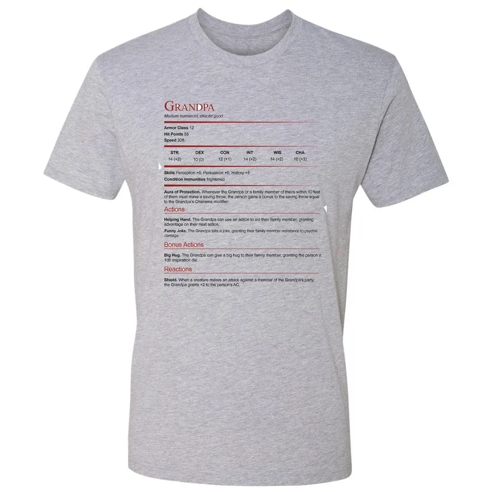 Grandpa Stat Block Premium Unisex T-Shirt - Heather Grey - 9