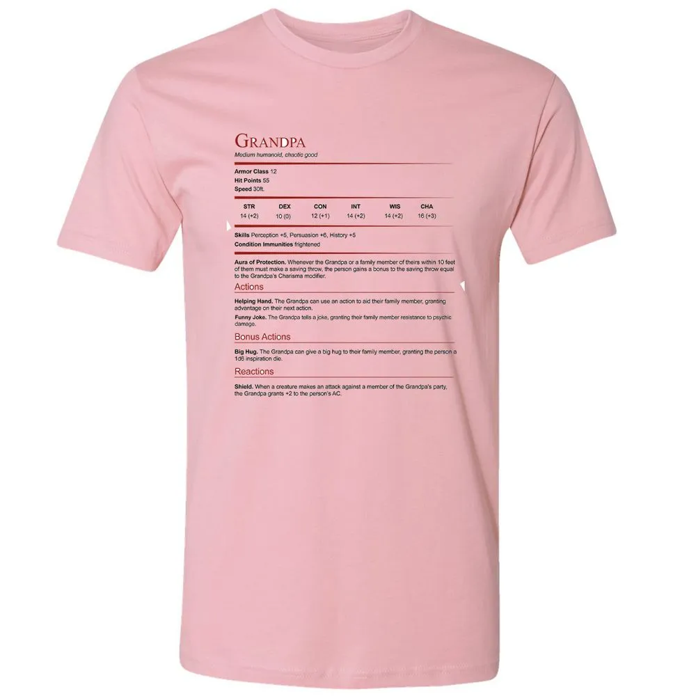 Grandpa Stat Block Premium Unisex T-Shirt - Light Pink - 3