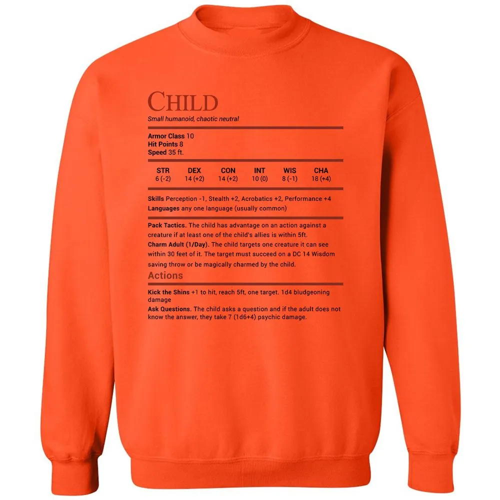 Child Stats Classic Unisex Sweatshirt - Orange - 10