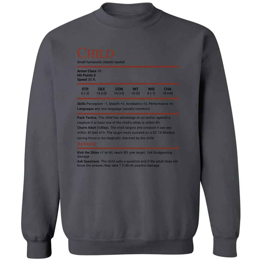 Child Stats Classic Unisex Sweatshirt - Charcoal - 7