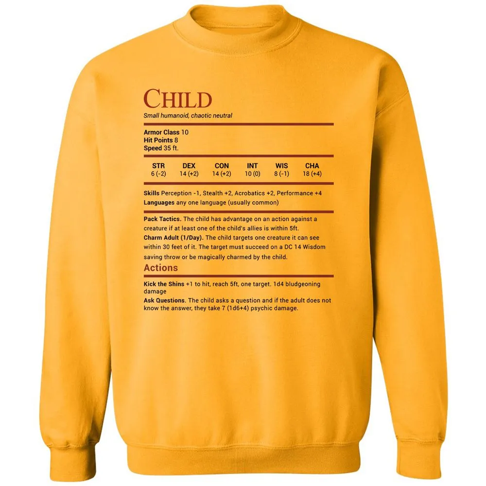 Child Stats Classic Unisex Sweatshirt - Gold - 11