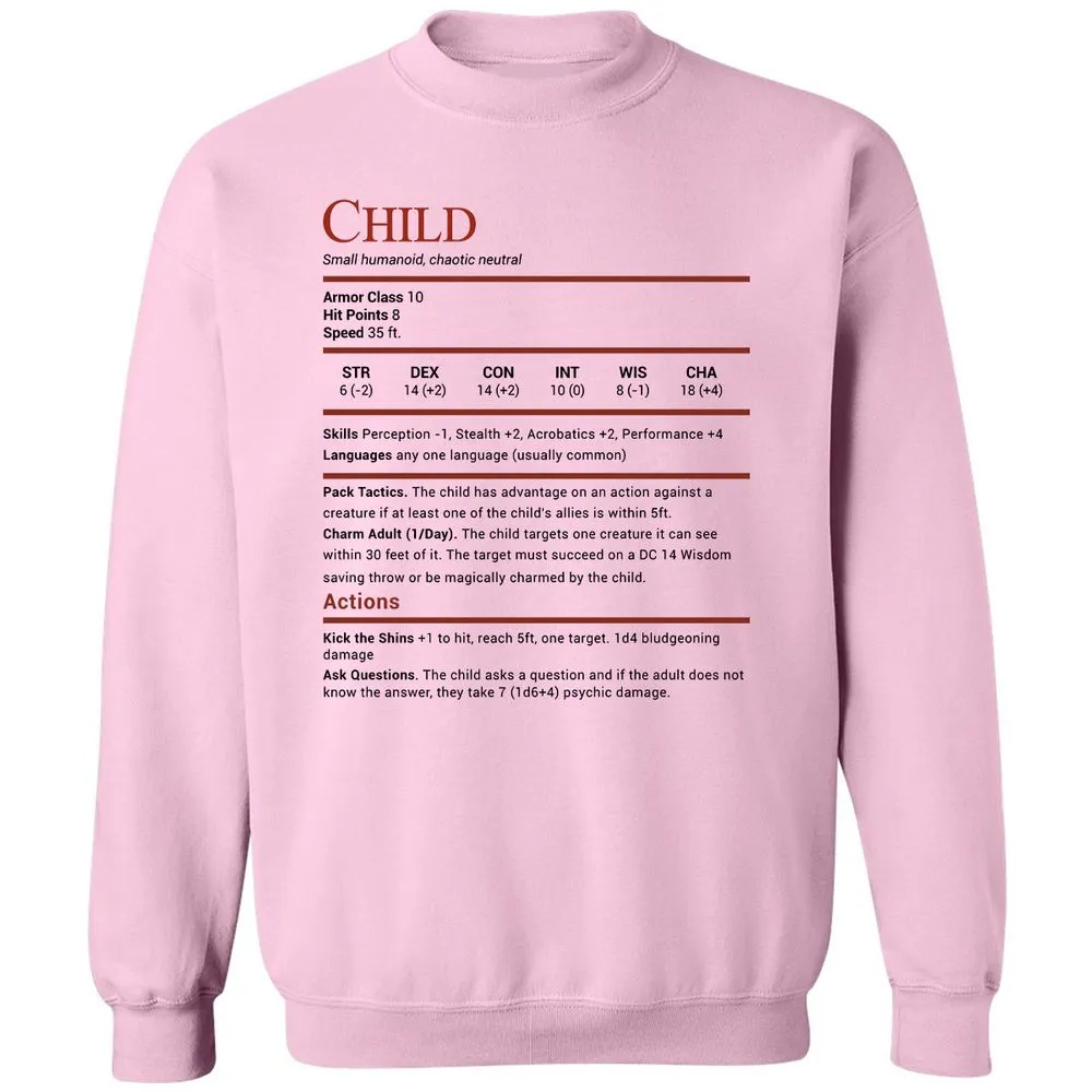 Child Stats Classic Unisex Sweatshirt - Light Pink - 3