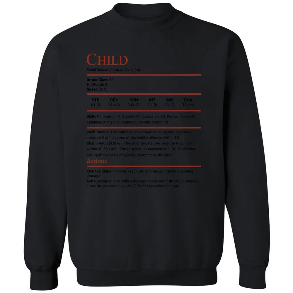 Child Stats Classic Unisex Sweatshirt - Black - 12