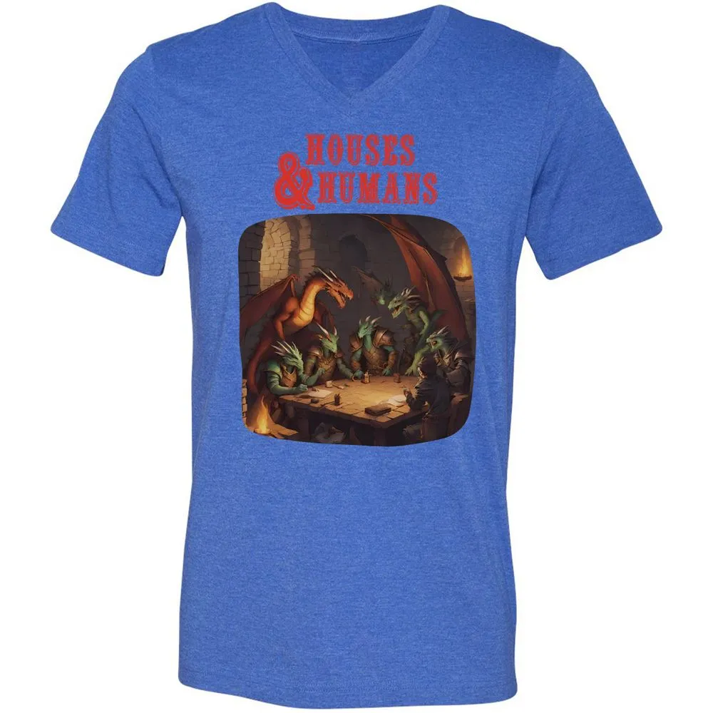 Houses And Humans Unisex V-Neck T-Shirt - Heather True Royal - 14