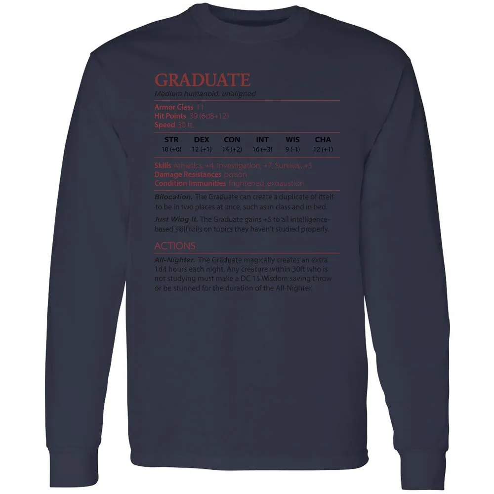 Graduate Stats Long Sleeve T-Shirt - Navy - 12