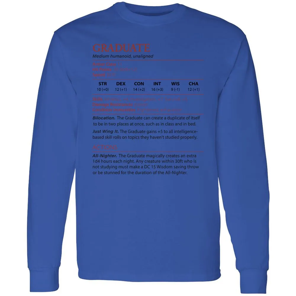 Graduate Stats Long Sleeve T-Shirt - Royal - 4