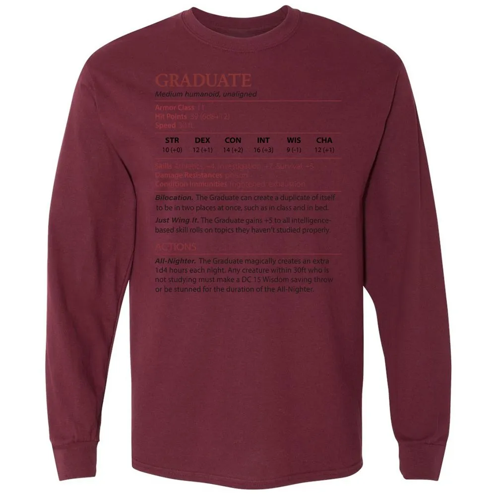 Graduate Stats Long Sleeve T-Shirt - Maroon - 11