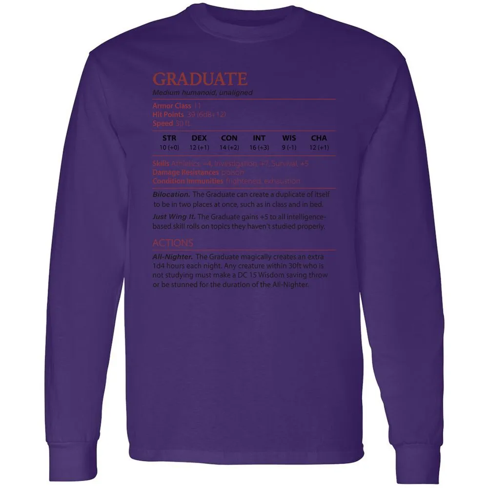 Graduate Stats Long Sleeve T-Shirt - Purple - 13