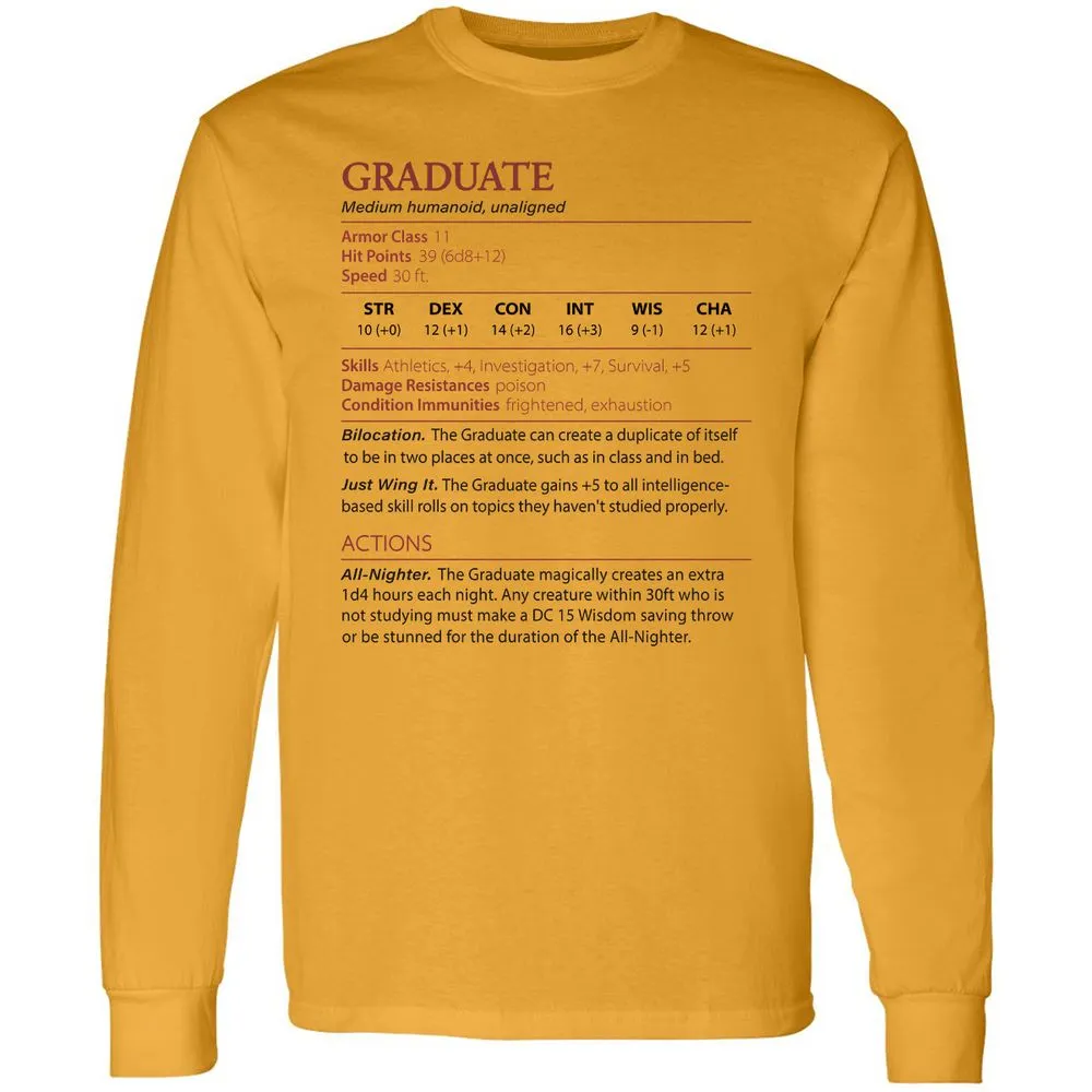 Graduate Stats Long Sleeve T-Shirt - Gold - 9