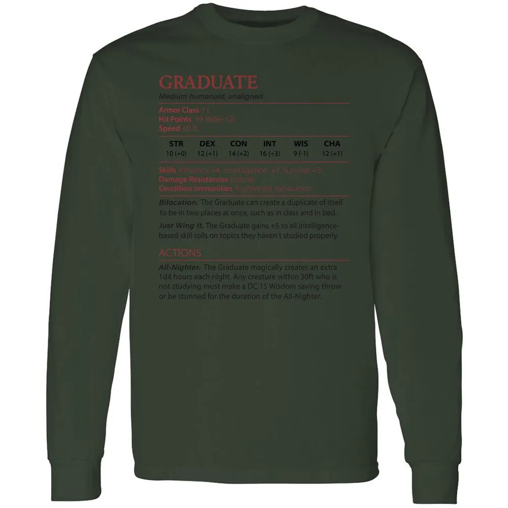 Graduate Stats Long Sleeve T-Shirt - Forest Green - 8