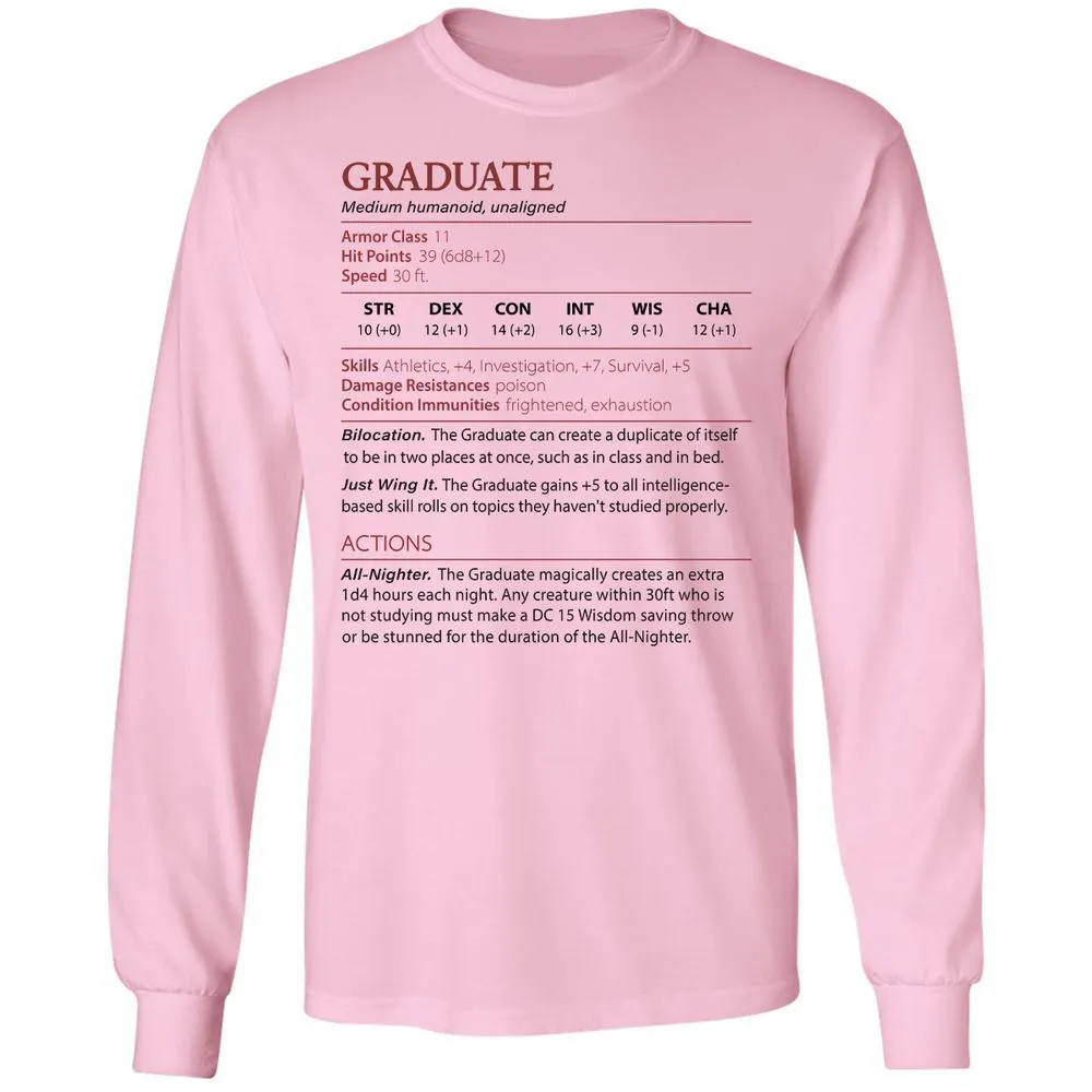 Graduate Stats Long Sleeve T-Shirt - Light Pink - 3