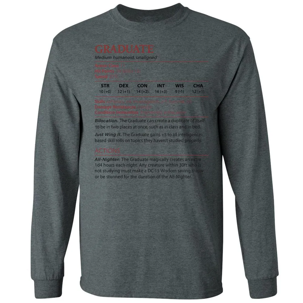 Graduate Stats Long Sleeve T-Shirt - Dark Heather - 15
