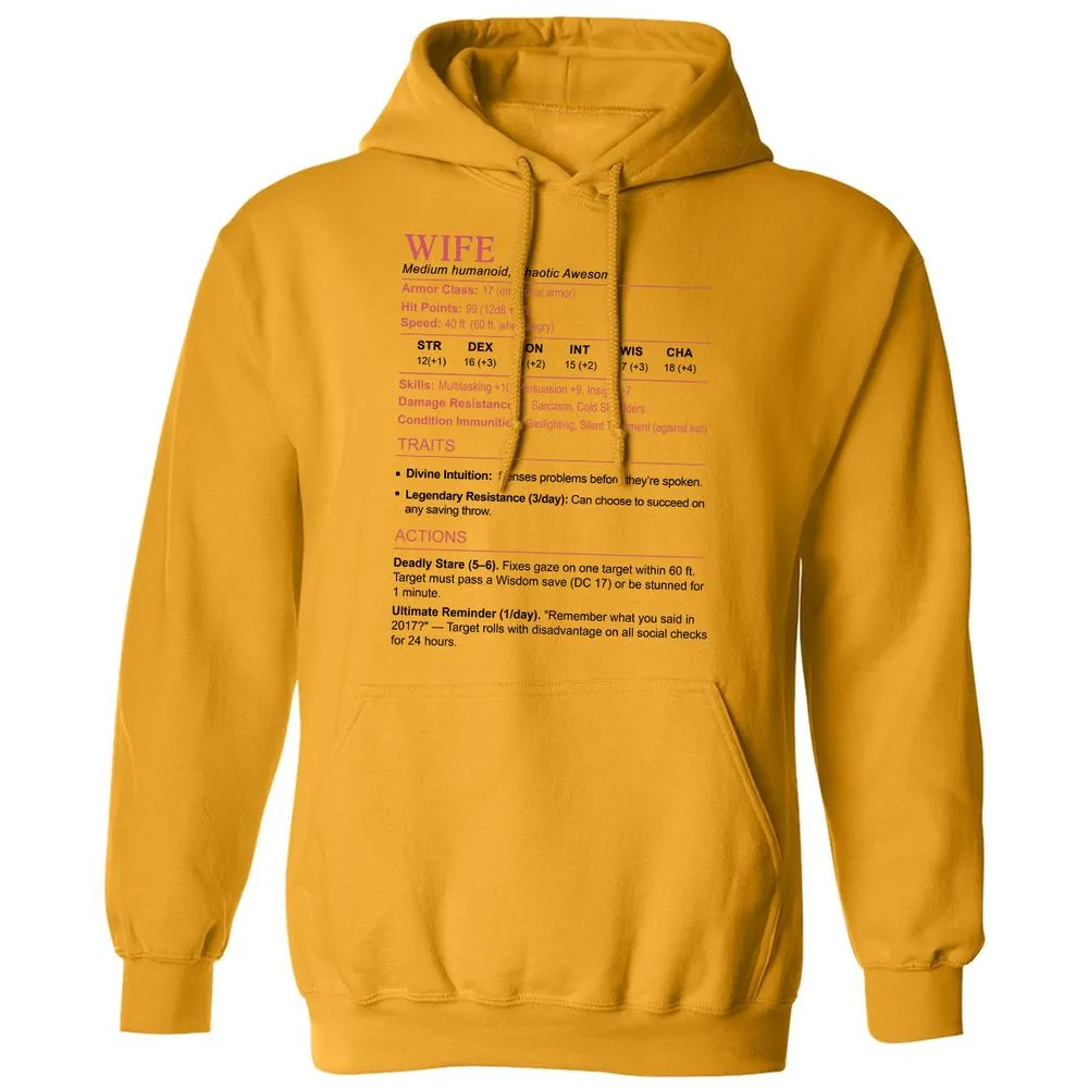 Wife Stats 2 Classic Unisex Hoodie - Gold - 12