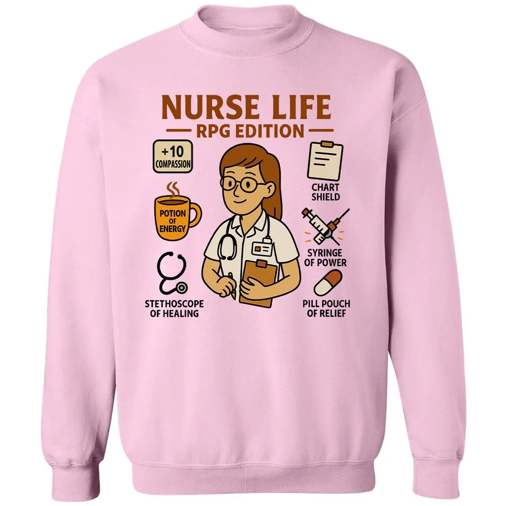 Nurse Life RPG Edition Classic Unisex Sweatshirt - Light Pink - 3