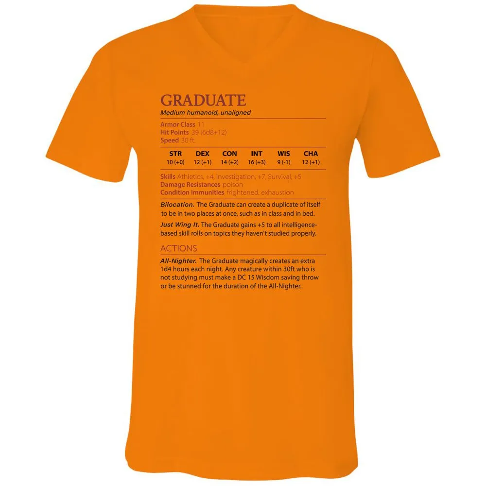 Graduate Stats Unisex V-Neck T-Shirt - Orange - 11