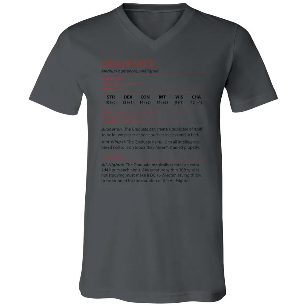Graduate Stats Unisex V-Neck T-Shirt - Asphalt - 12