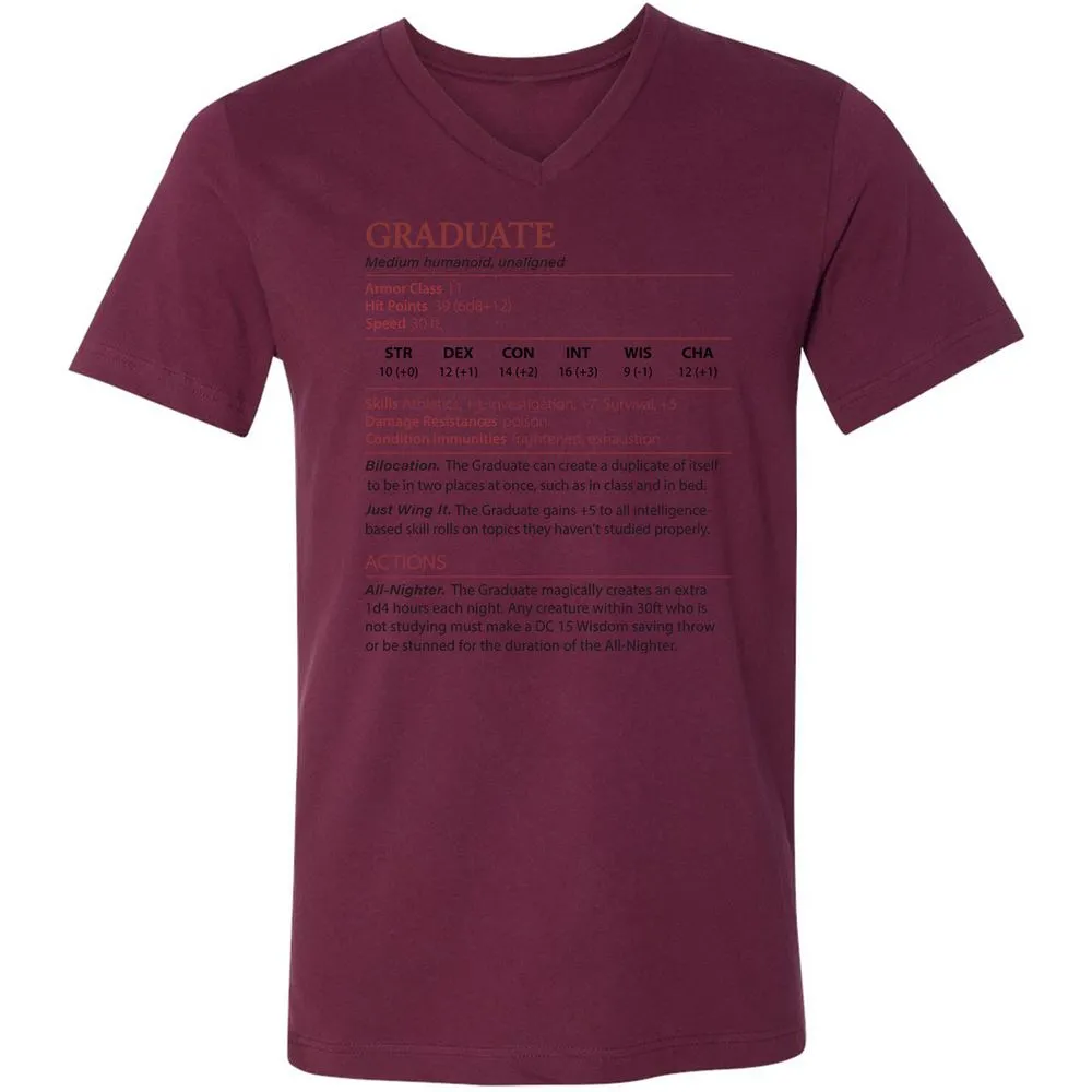 Graduate Stats Unisex V-Neck T-Shirt - Maroon - 6