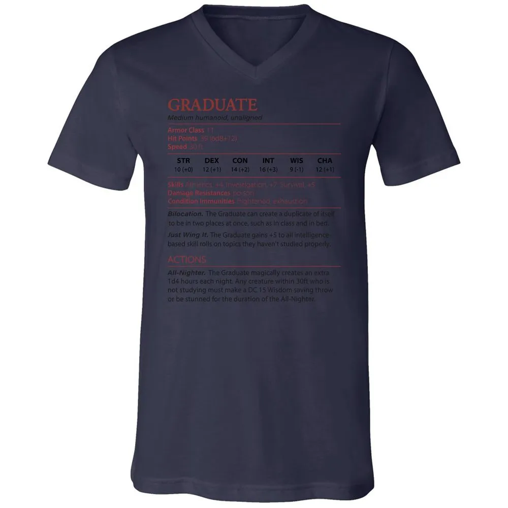 Graduate Stats Unisex V-Neck T-Shirt - Navy - 9