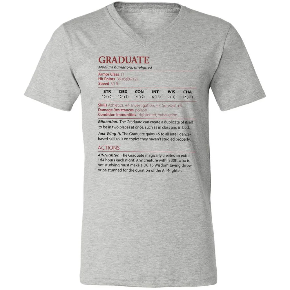 Graduate Stats Unisex V-Neck T-Shirt - Athletic Heather - 7