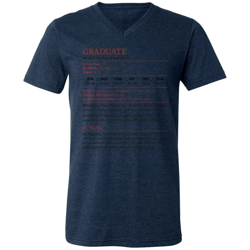 Graduate Stats Unisex V-Neck T-Shirt - Heather Navy - 15