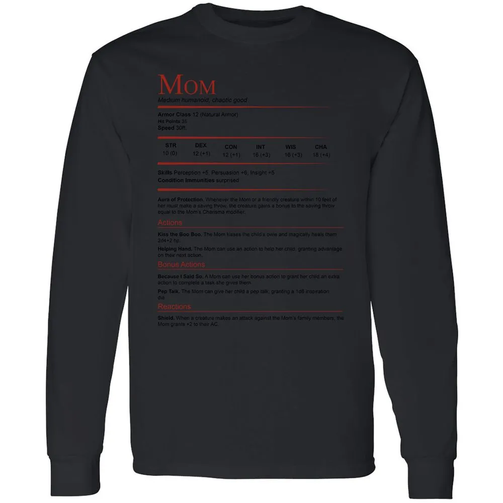 Mom Stats Long Sleeve T-Shirt - Black - 16