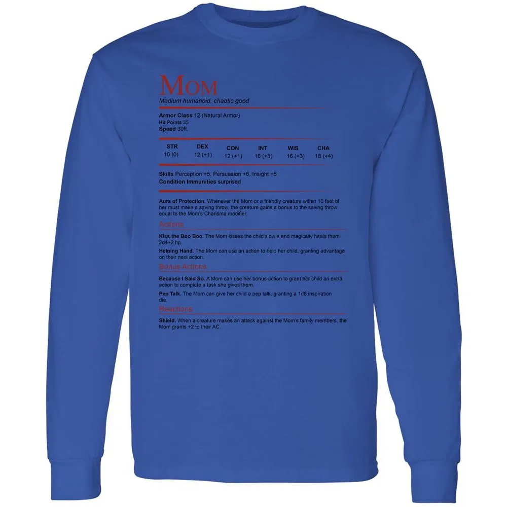 Mom Stats Long Sleeve T-Shirt - Royal - 4