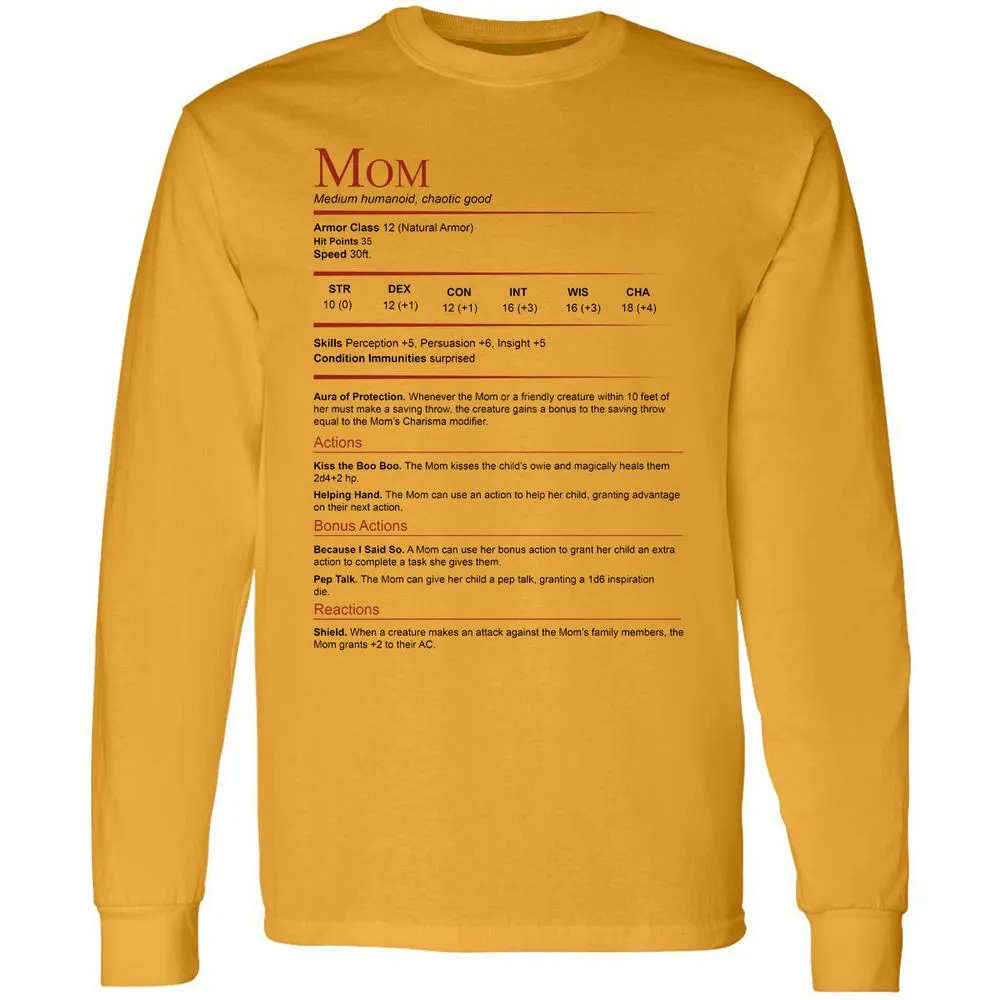 Mom Stats Long Sleeve T-Shirt - Gold - 9