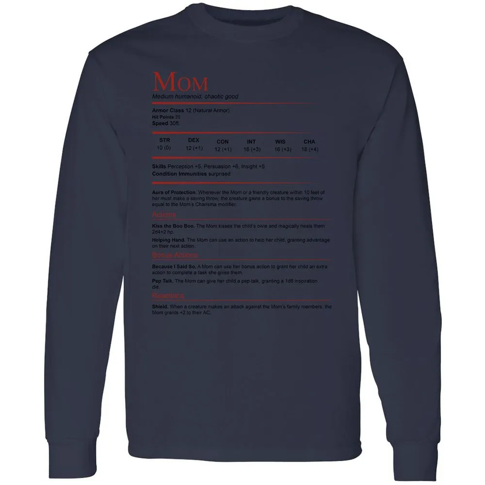 Mom Stats Long Sleeve T-Shirt - Navy - 12
