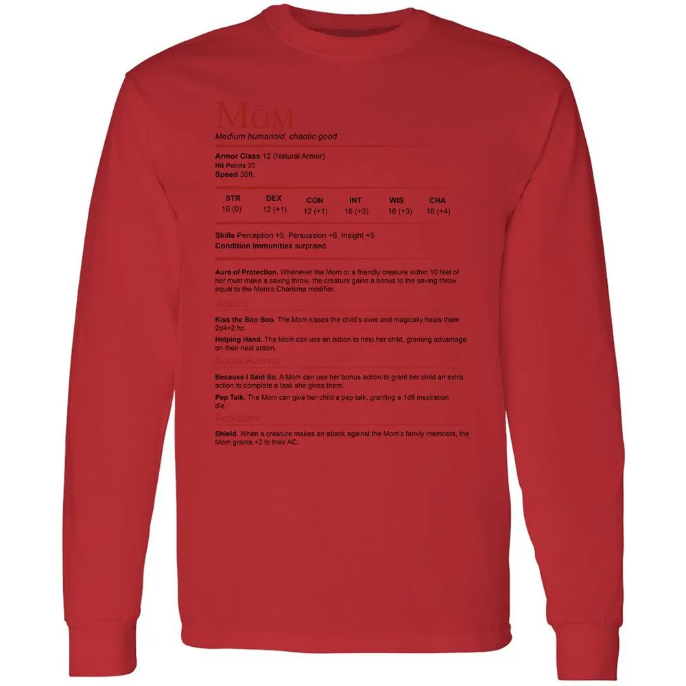 Mom Stats Long Sleeve T-Shirt - Red - 14