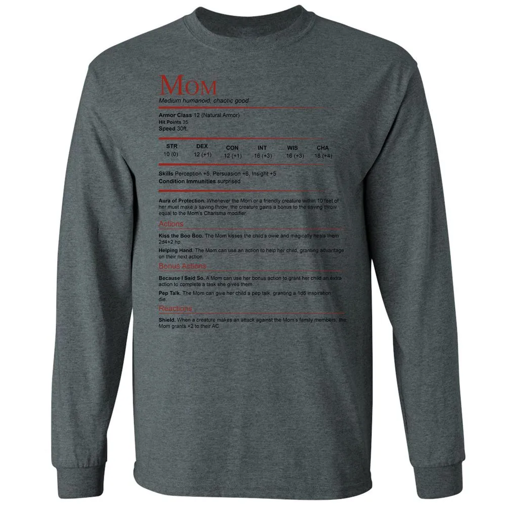 Mom Stats Long Sleeve T-Shirt - Dark Heather - 15