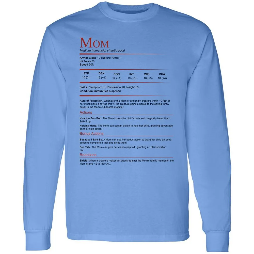 Mom Stats Long Sleeve T-Shirt - Carolina Blue - 2