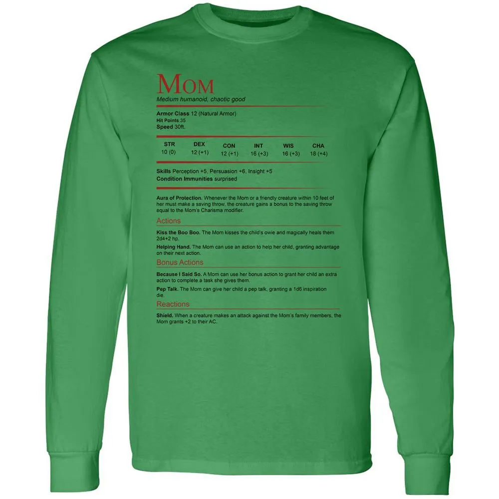 Mom Stats Long Sleeve T-Shirt - Irish Green - 10