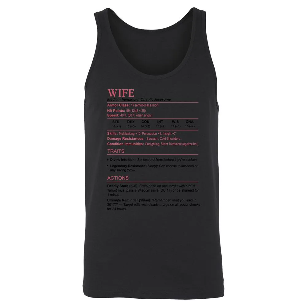 Wife Stats 2 Unisex Jersey Tank - Black - 14