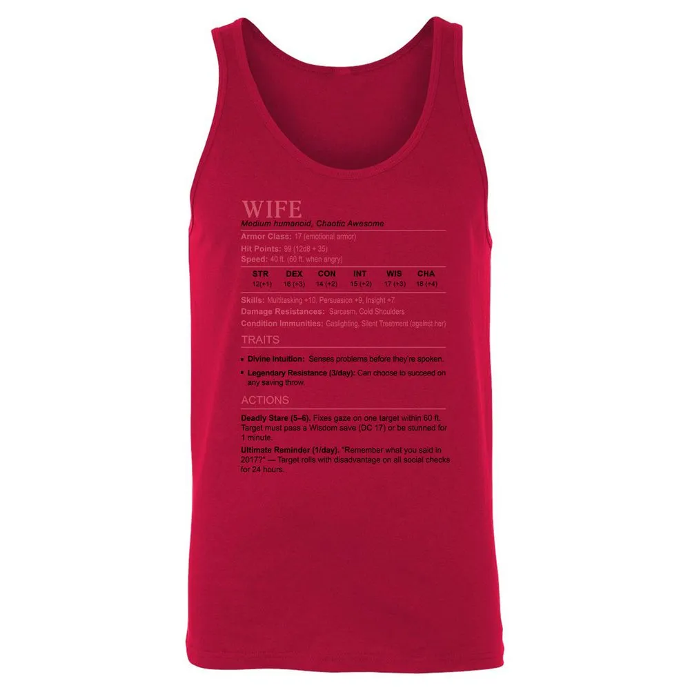 Wife Stats 2 Unisex Jersey Tank - Red - 11