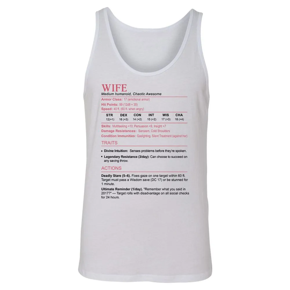 Wife Stats 2 Unisex Jersey Tank - White - 1