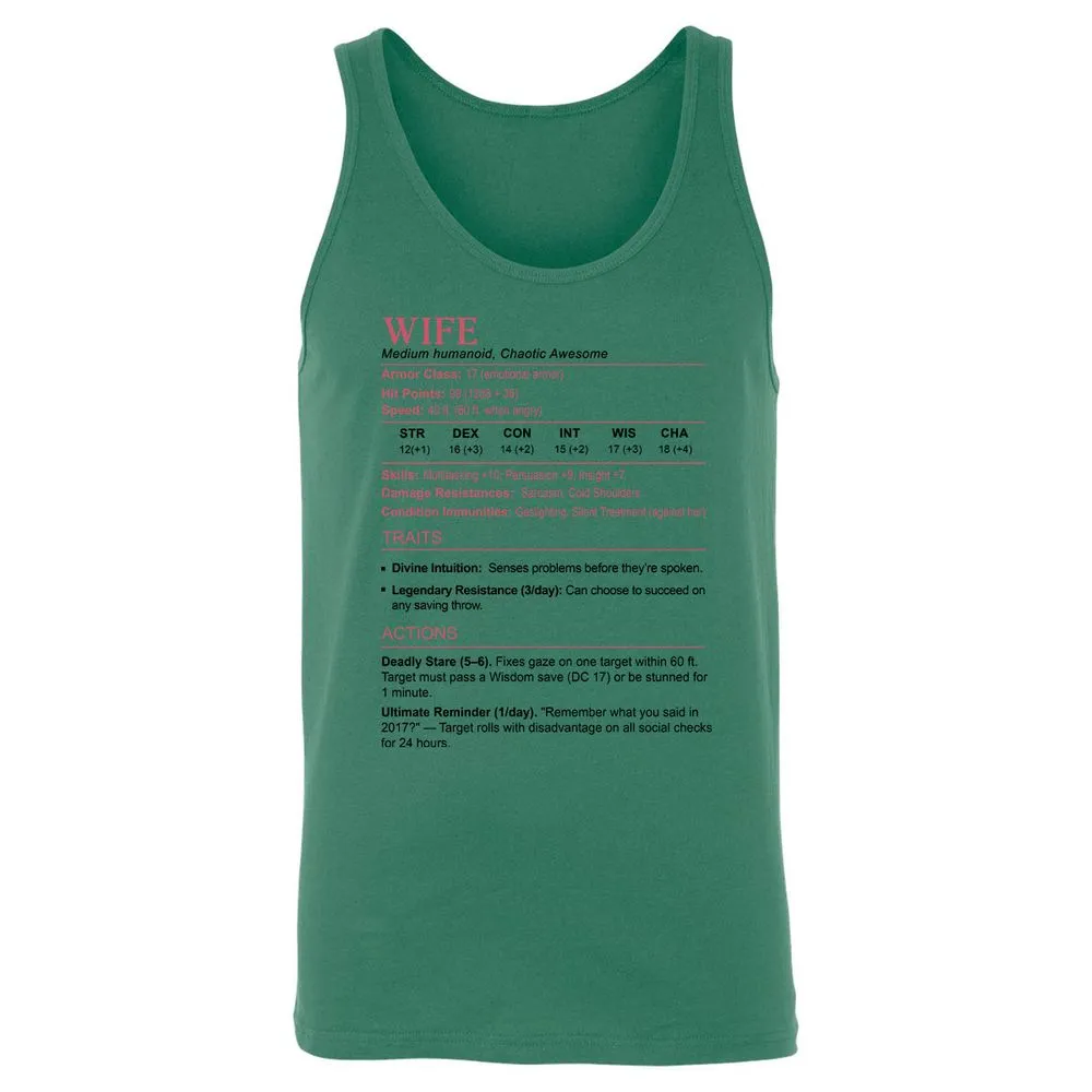Wife Stats 2 Unisex Jersey Tank - Kelly - 9