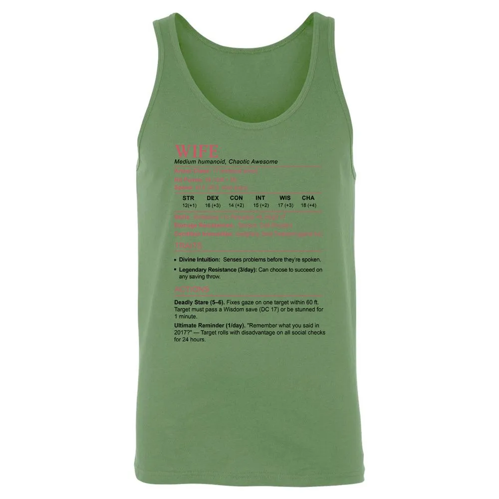 Wife Stats 2 Unisex Jersey Tank - Leaf - 10