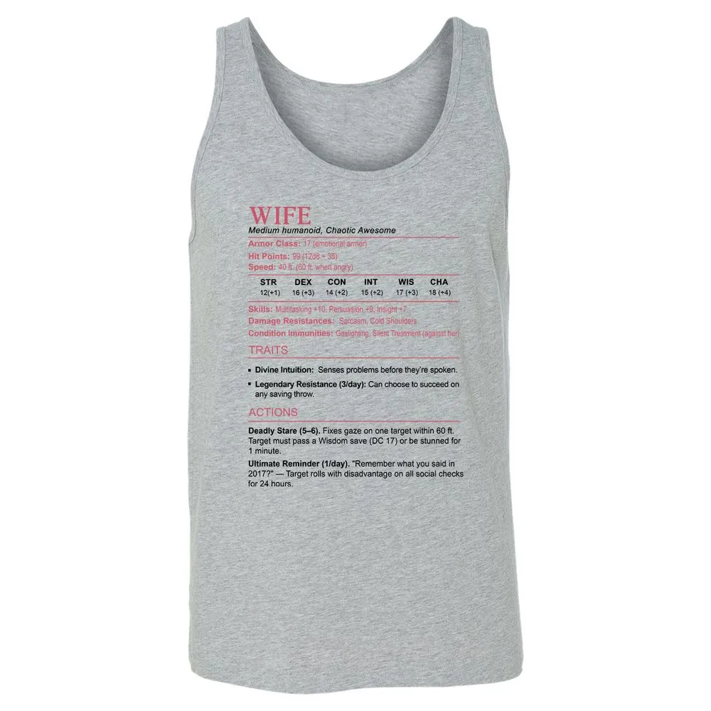 Wife Stats 2 Unisex Jersey Tank - Athletic Heather - 4