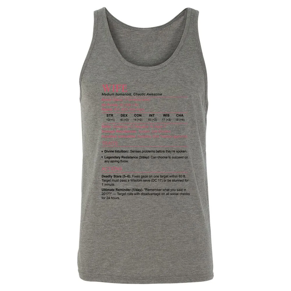 Wife Stats 2 Unisex Jersey Tank - Grey Triblend - 2