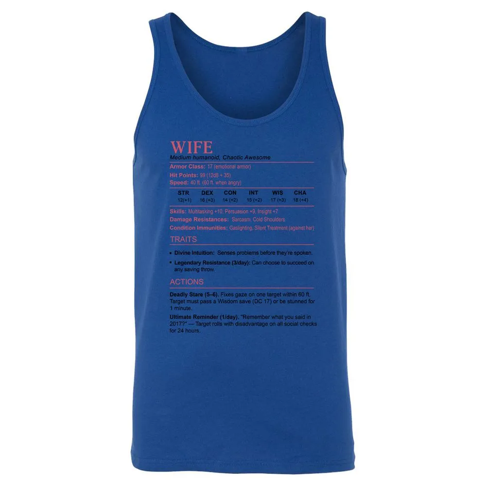 Wife Stats 2 Unisex Jersey Tank - True Royal - 13