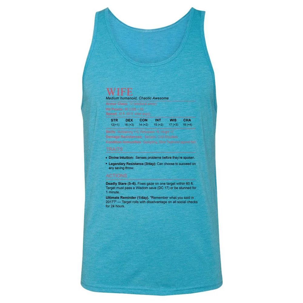 Wife Stats 2 Unisex Jersey Tank - Aqua Triblend - 3