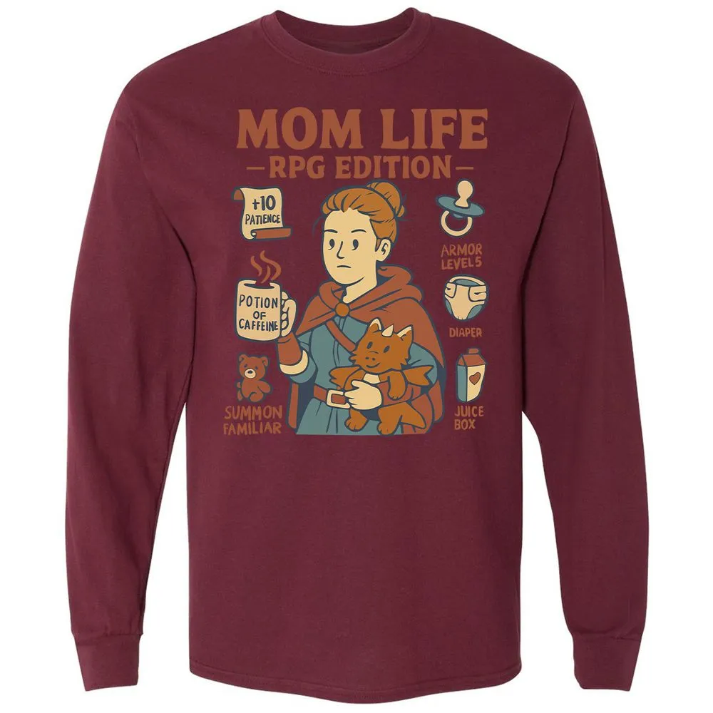 Mom Life RPG Edition Long Sleeve T-Shirt - Maroon - 11