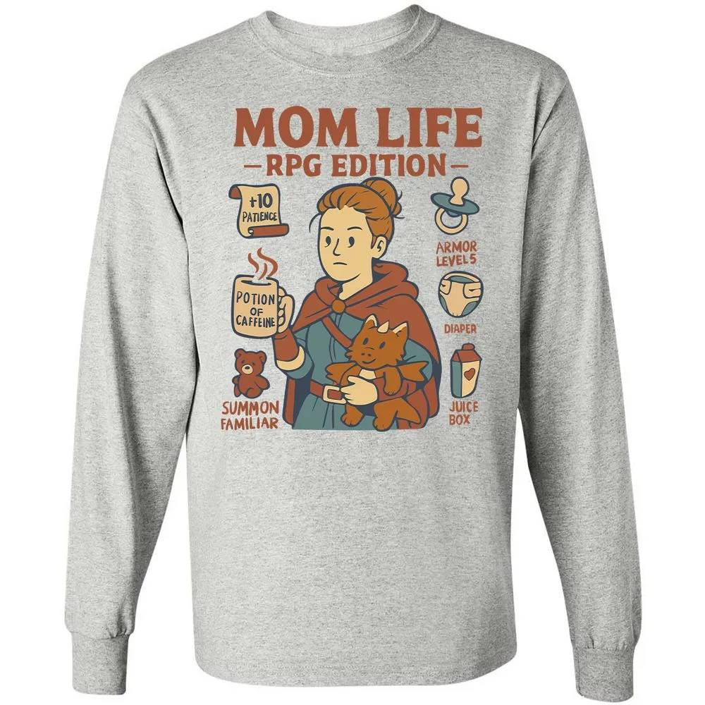 Mom Life RPG Edition Long Sleeve T-Shirt - Ash - 5