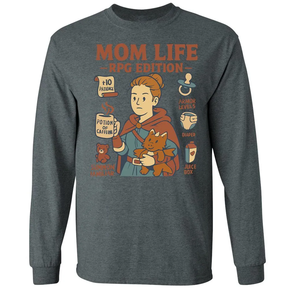 Mom Life RPG Edition Long Sleeve T-Shirt - Dark Heather - 15