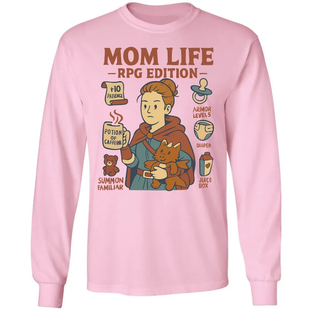 Mom Life RPG Edition Long Sleeve T-Shirt - Light Pink - 3