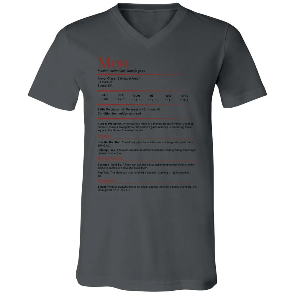 Mom Stats Unisex V-Neck T-Shirt - Asphalt - 12