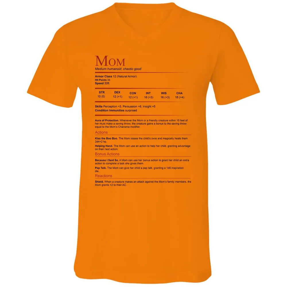 Mom Stats Unisex V-Neck T-Shirt - Orange - 11