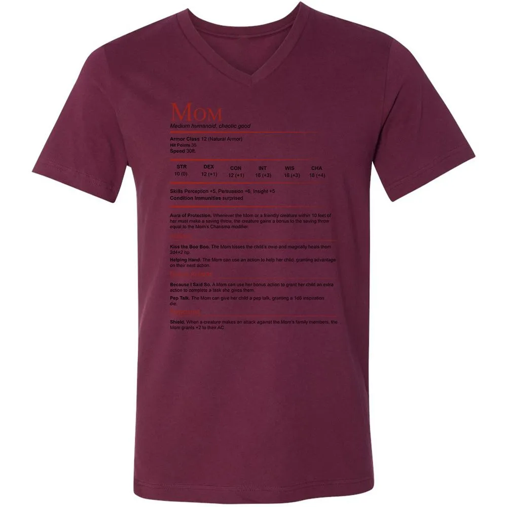 Mom Stats Unisex V-Neck T-Shirt - Maroon - 6