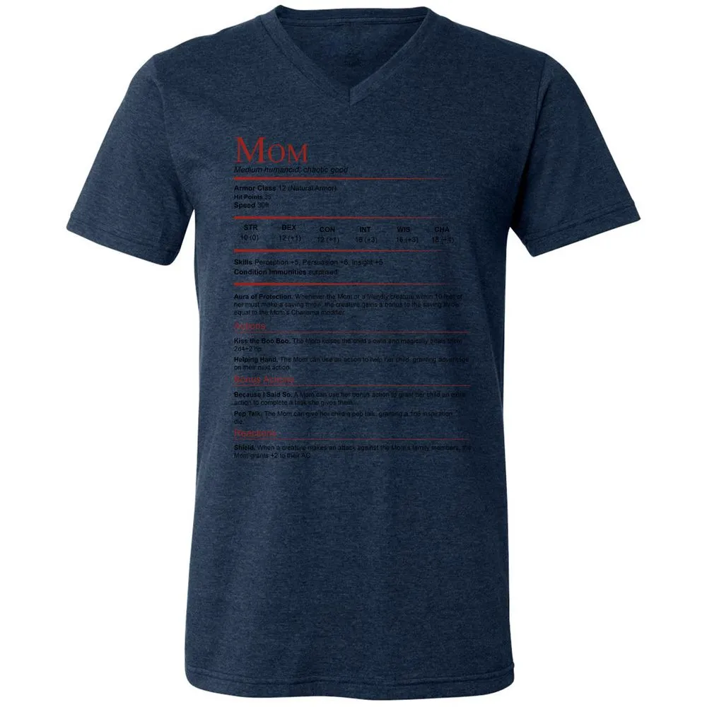 Mom Stats Unisex V-Neck T-Shirt - Heather Navy - 15